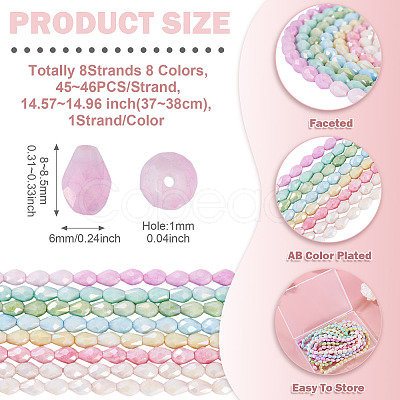 8Strands 8 Colors Anti-Tarnish Electroplate Glass Beads Strands GLAA-TA0003-79-1