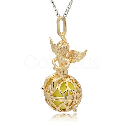 Golden Tone Brass Hollow Round Cage Pendants KK-J238-02G-1