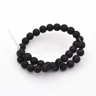 Dyed & Heated Natural Black Agate Beads Strands G-P088-14-8mm-1
