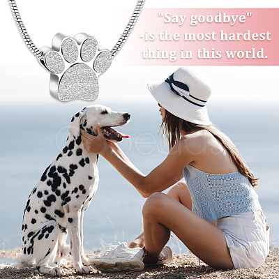 Paw Print Urn Ashes Necklace NJEW-WH0024-01S-1