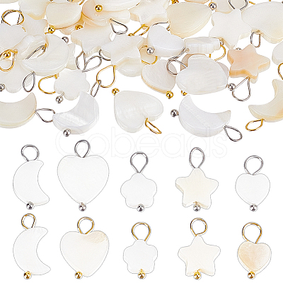 60Pcs 10 Styles Natural Freshwater Shell Pendants PALLOY-HY00106-1