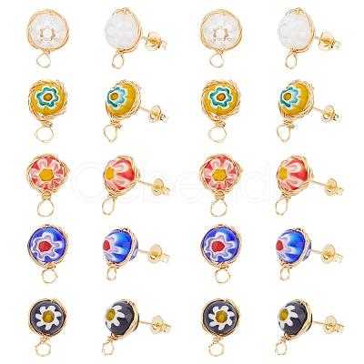 10 pairs 5 Colors Handmade Millefiori Lampwork Earring Stud Settings and Ear Nuts EJEW-UN0001-55-1