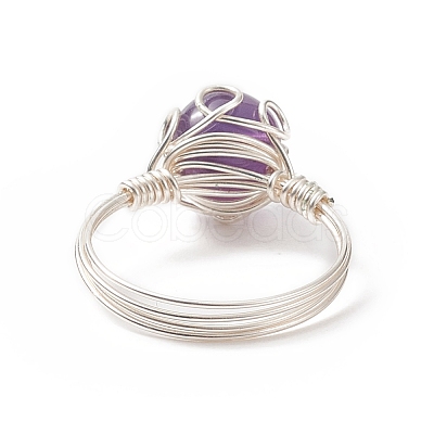 NaturalGemstone Braided Bead Finger Ring RJEW-TA00066-1