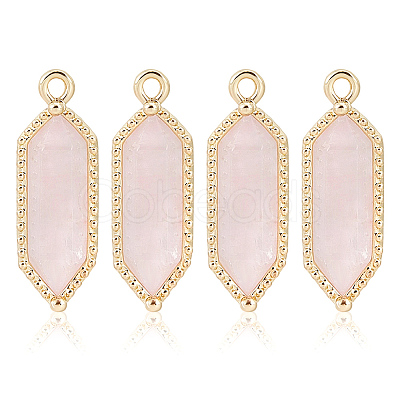 4Pcs Hexagon Natural Rose Quartz Faceted Pendants KK-BC0015-62B-G-1