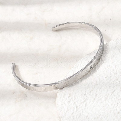 304 Stainless Steel Micro Pave Clear Cubic Zirconia Roman Numerals Open Cuff Bangles for Women SA-CBAC920-09P-1