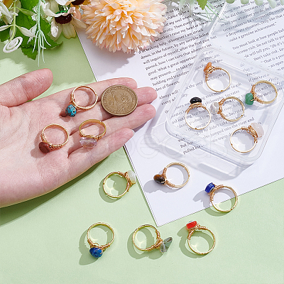 14Pcs 14 Styles 304 Stainless Steel & Gemstone Chip & Evil Eye Resin Finger Rings NJEW-WR00011-1