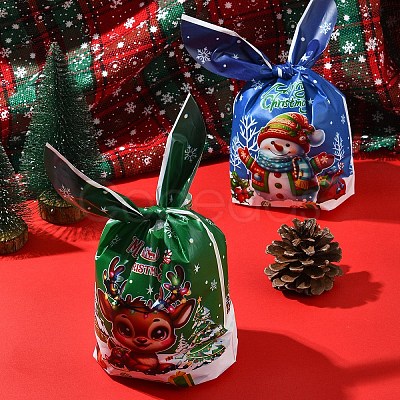 60Pcs 3 Colors Christmas Theme Rabbit Shaped Candy Plastic Bags ABAG-FS0001-05-1
