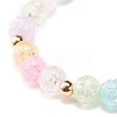 Candy Color Round Beaded Stretch Bracelet with Heart Cherry Charm for Women BJEW-JB07636-01-1