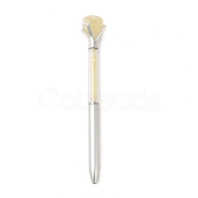 Raw Natural Yellow Quartz Chip on Top Ball-Point Pen AJEW-G063-01G-1