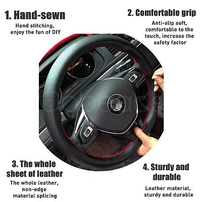 SUPERFINDINGS Microfiber Leather & Nylon DIY Hand Sewing Steering Wheel Cover FIND-FH0006-64B-1