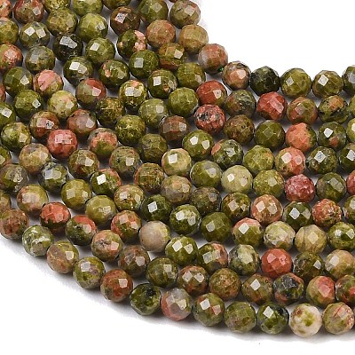 Natural Unakite Beads Strands G-B171-C03-4mm-1