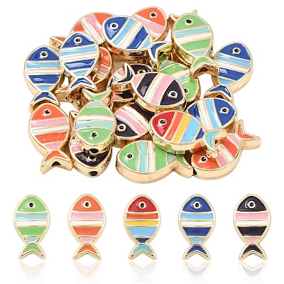 20Pcs Light Gold Tone Alloy Enamel Beads FIND-YW0010-21-1