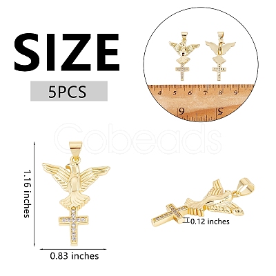 5Pcs Brass Micro Pave Clear Cubic Zirconia Pendants ZIRC-SZ0003-21-1