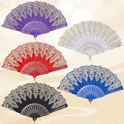 5Pcs 5 Colors Plastic Folding Fan AJEW-CN0003-90-1