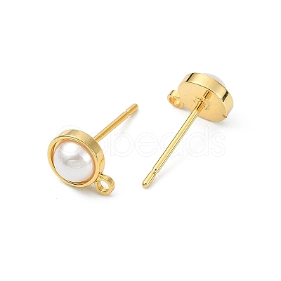 SHEGRACE Brass ABS Imitation Pearl Half Round Stud Earring Findings XGR0101G-118G-1