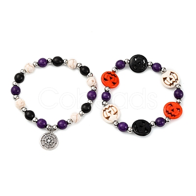2Pcs Glass & Synthetic Turquoise Beads Stretch Bracelets BJEW-JB12483-01-1