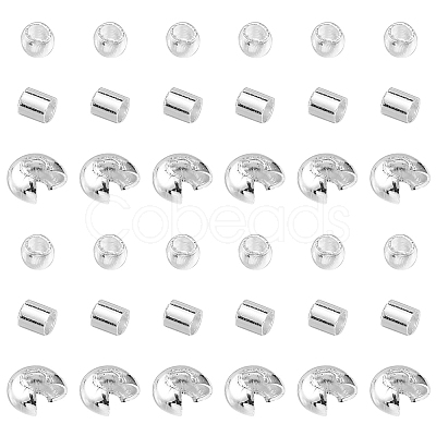 300Pcs 3 Style Iron & Brass Crimp Beads Covers KK-YW0002-16-1