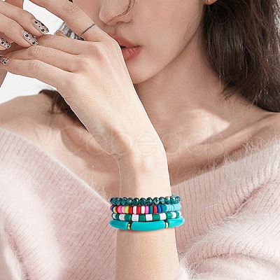8Pcs 6 Style Synthetic Imperial Jasper & GLass Beaded Stretch Bracelets Set BJEW-SW00086-05-1