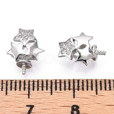 Rhodium Plated 925 Sterling Silver Micro Pave Clear Cubic Zirconia Star Charms for Half Drilled Beads STER-T007-26P-1