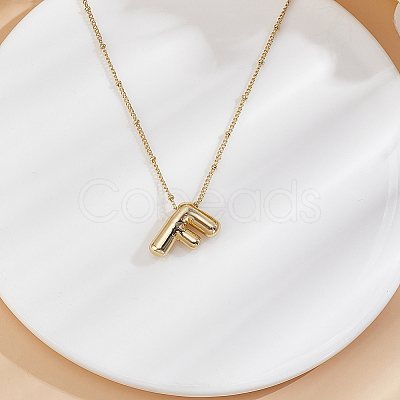 1pc Brass Chain with Alloy Letter Pendants Necklaces NJEW-LP0001-41F-G-1