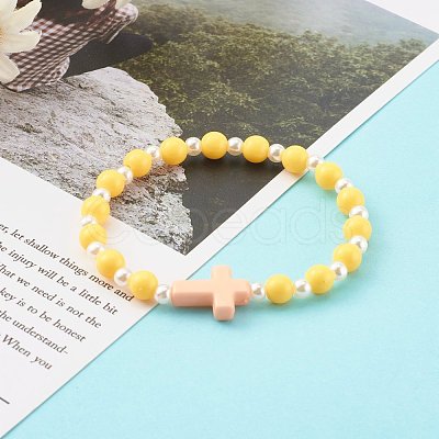 Opaque Acrylic Stretch Beaded Bracelets for Kids BJEW-JB06230-1