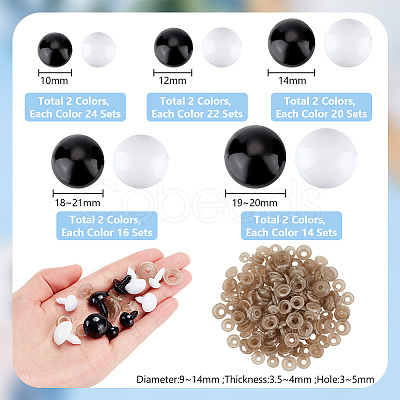 PandaHall Elite 192 Sets 10 Styles Plastic Safety Eyes DIY-PH0017-93-1