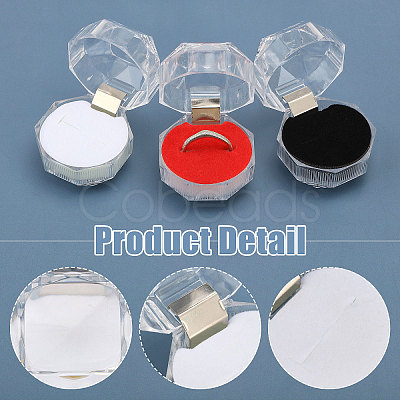 42Pcs 3 Colors Octagon Transparent Plastic Ring Boxes CON-CA0001-022-1