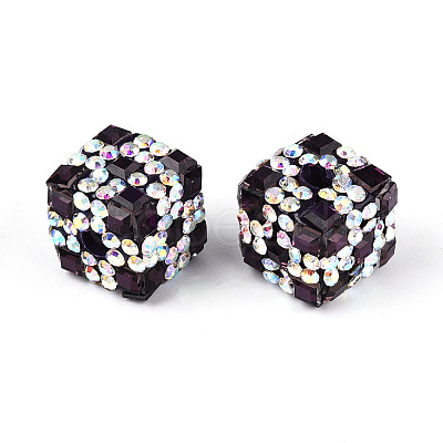 Polymer Clay Rhinestone Beads with Square Acrylic CLAY-T022-03C-1