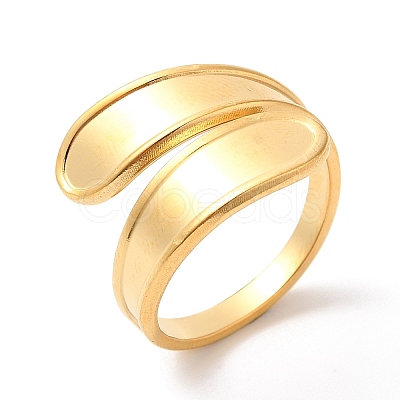 Ion Plating(IP) 304 Stainless Steel Teardrop Open Cuff Ring for Women RJEW-K245-37G-1