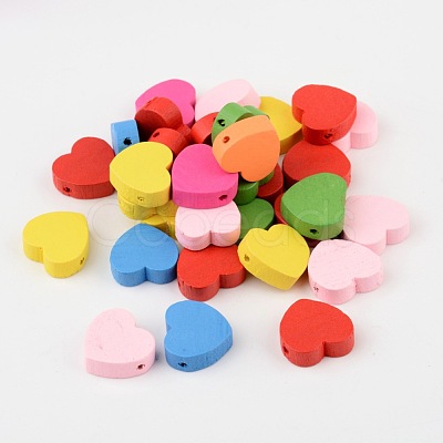 Mixed Color Heart Natural Wood Beads Nice for Children's Day Jewelry Making X-TB109Y-1