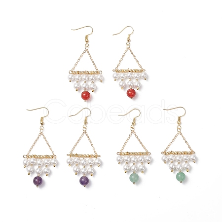 3 Pairs 3 Styles Natural Mixed Stone Rhombus Dangle Earrings EJEW-TA00752-1