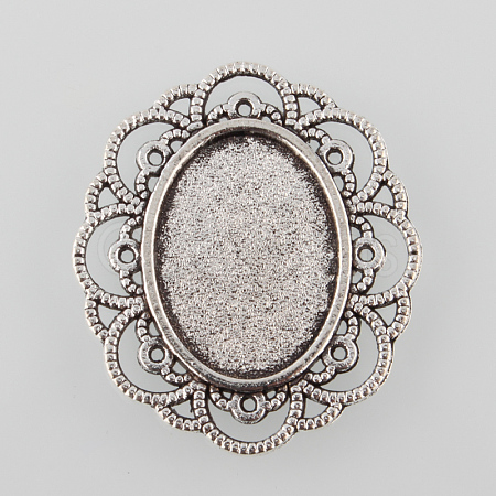Tibetan Style Alloy Flower Tray Cabochon Settings TIBE-M021-07AS-1