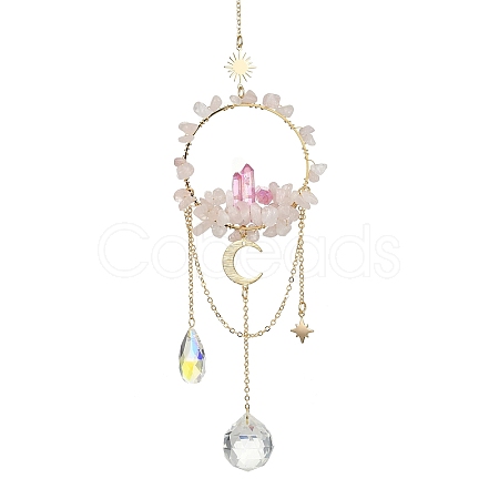 Natural Rose Quartz & Dyed Natural Quartz Crystal with Glass Pendant Decorations HJEW-TA00123-03-1