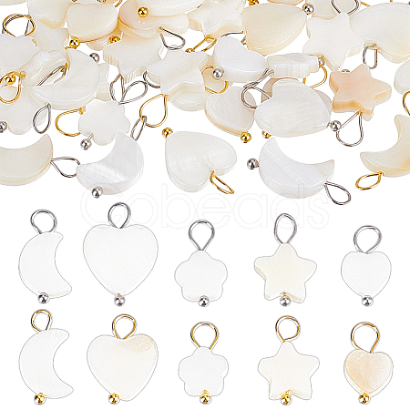 60Pcs 10 Styles Natural Freshwater Shell Pendants PALLOY-HY00106-1