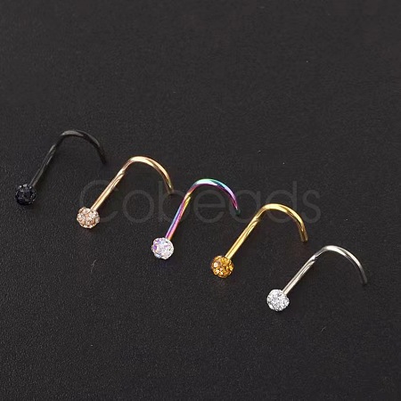 304 Stainless Steel Rhinestone Round Ball Fishtail Nose Rings WGE5A2F-09-1