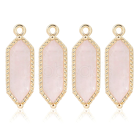 4Pcs Hexagon Natural Rose Quartz Faceted Pendants KK-BC0015-62B-G-1