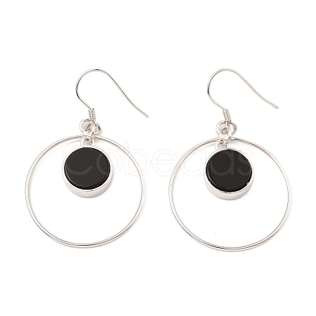 Natural Obsidian Flat Round Dangle Earrings EJEW-Z024-11D-P-1