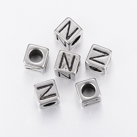 304 Stainless Steel Large Hole Letter European Beads X-STAS-H428-01AS-N-1