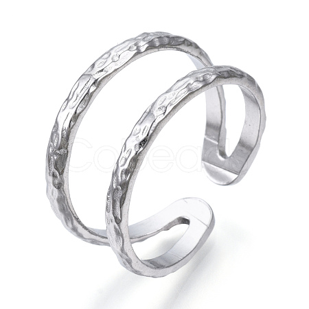 Non-Tarnish 304 Stainless Steel Double Line Open Cuff Ring RJEW-N040-20-1