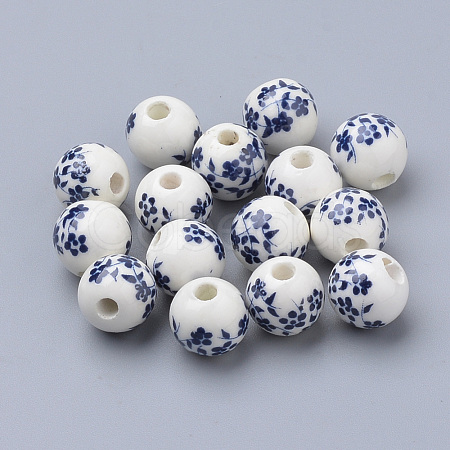 Floral Printed Porcelain Beads PORC-Q201-8mm-4-1