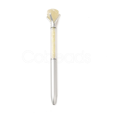 Raw Natural Yellow Quartz Chip on Top Ball-Point Pen AJEW-G063-01G-1
