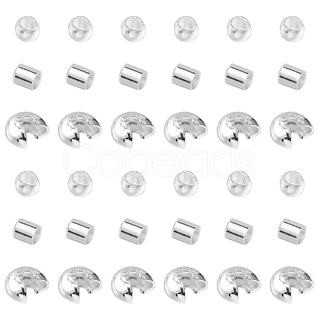300Pcs 3 Style Iron & Brass Crimp Beads Covers KK-YW0002-16-1