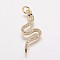 Brass Cubic Zirconia Pendants, Snake, Golden, 29.5x12x2mm, Hole: 3mm