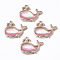 Alloy Resin Pendants, with Glitter Powder, Dolphin, Lead Free, Golden, Pink, 15x19x2.5mm, Hole: 1.6mm