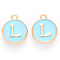 Golden Plated Alloy Enamel Charms, Cadmium Free & Lead Free, Enamelled Sequins, Flat Round with Letter, Sky Blue, Letter.L, 14x12x2mm, Hole: 1.5mm