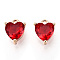 Valentine's Day Brass Charms, with Cubic Zirconia, Nickel Free, Heart, Real Gold Plated, Crimson, 7x5x3mm, Hole: 0.9mm