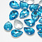 Pointed Back Glass Rhinestone Cabochons, Back Plated, Faceted, teardrop, Aquamarine, 14x10x4.5mm