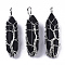 Natural Dyed & Heated Black Agate Big Wire Wrapped Pointed Pendants, with Brass Wires, prismatic with Tree of Life, Platinum, 48~62x14~17x13~18mm, Hole: 4x5~6mm