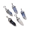 Natural Blue Spot Jasper Pointed Pendants, Faceted, with Platinum Tone Brass Findings, Lead free & Cadmium Free, Bullet, 27~30x9~10x7~8mm, Hole: 4x3mm