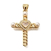 Brass Micro Pave Cubic Zirconia ABS Imitation Pearl Pendants KK-D328-03G-A-1
